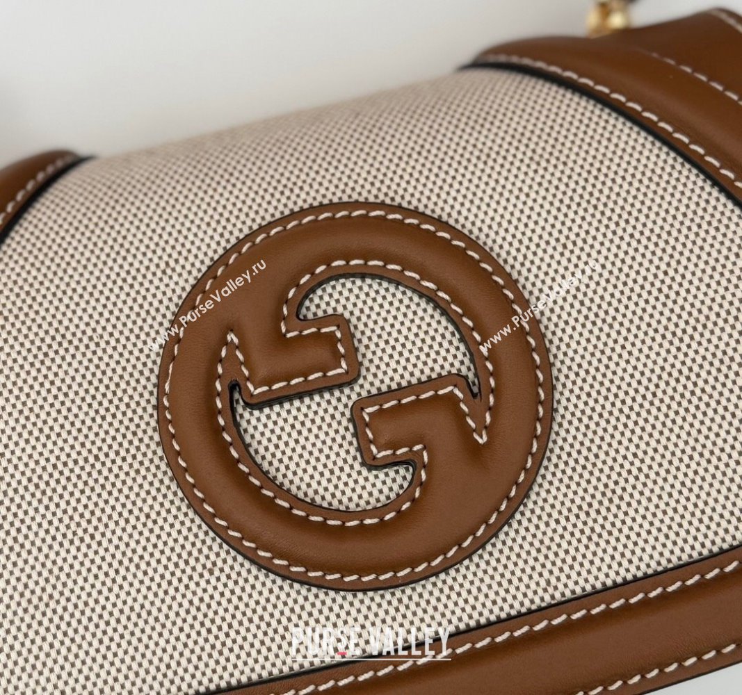 Gucci Blondie Mini Shoulder bag in Linen Canvas and Leather 815700 Brown 2024 (DLH-241102056)