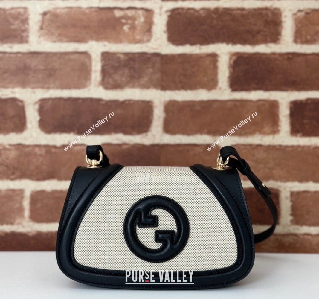 Gucci Blondie Mini Shoulder bag in Linen Canvas and Leather 815700 Black 2024 (DLH-241102057)