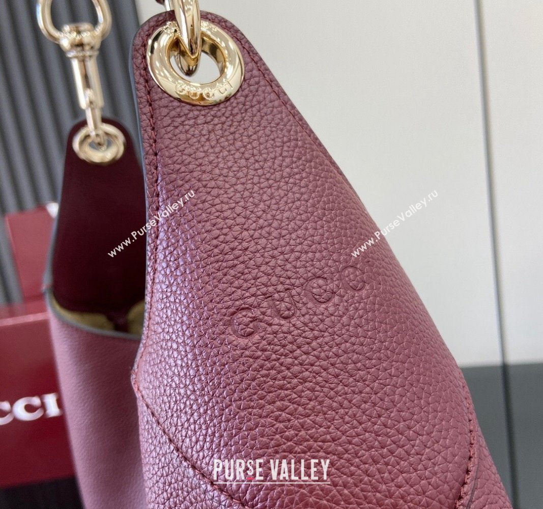 Gucci B Medium Shoulder bag in Soft Grainy Leather Dark Burgundy 2024 820169 (XLU-241102024)