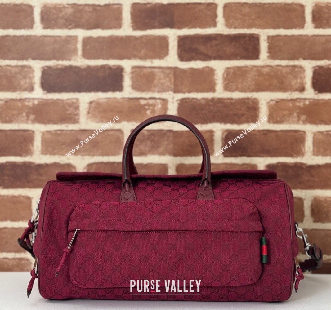 Gucci Mens Medium GG Canvas Duffle Bag 800185 Rosso Ancora Red 2024 (DLH-241102061)