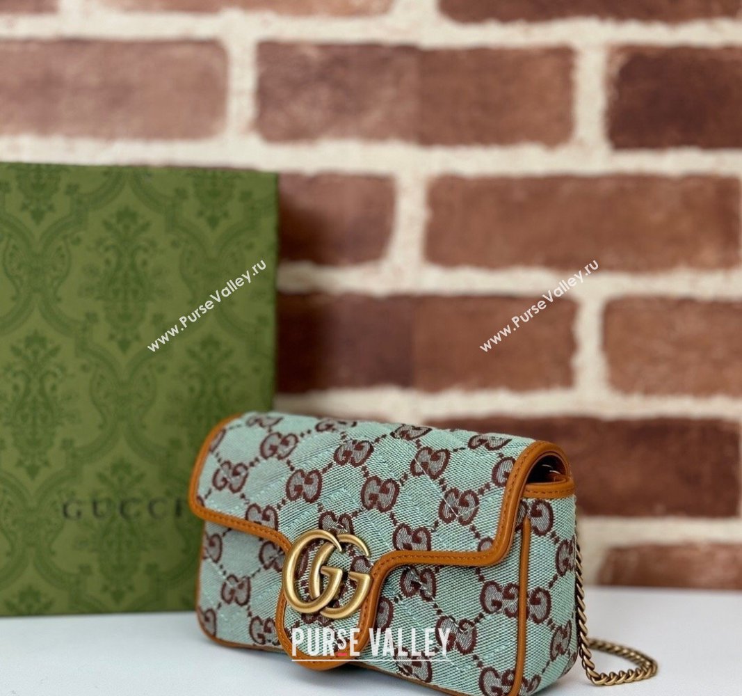 Gucci GG Canvas Super Mini Shoulder bag Pale Blue/Brown 2024 783141 (DLH-241104013)