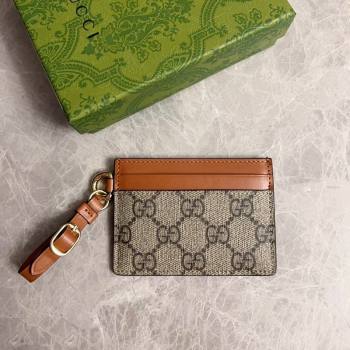 Gucci GG Canvas Emblem Card Case Wallet with Strap Beige/Brown 2024 819121 (DLH-241104015)