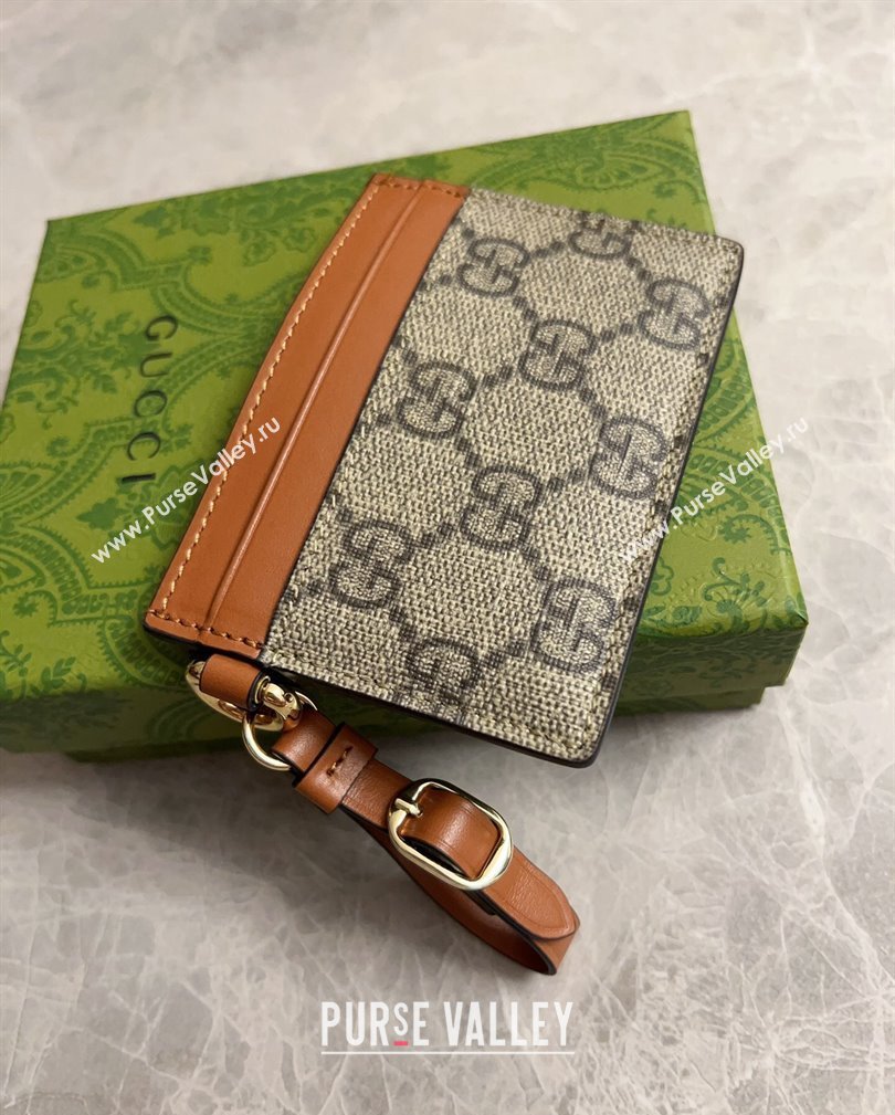 Gucci GG Canvas Emblem Card Case Wallet with Strap Beige/Brown 2024 819121 (DLH-241104015)