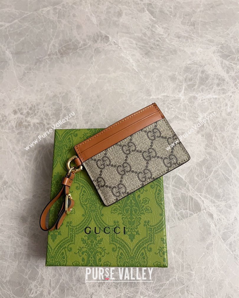 Gucci GG Canvas Emblem Card Case Wallet with Strap Beige/Brown 2024 819121 (DLH-241104015)