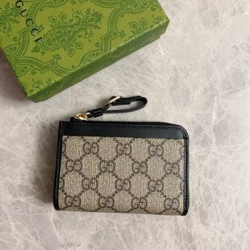 Gucci GG Canvas Emblem Zip Card Case Wallet with Strap Beige/Black 2024 821804 (DLH-241104016)