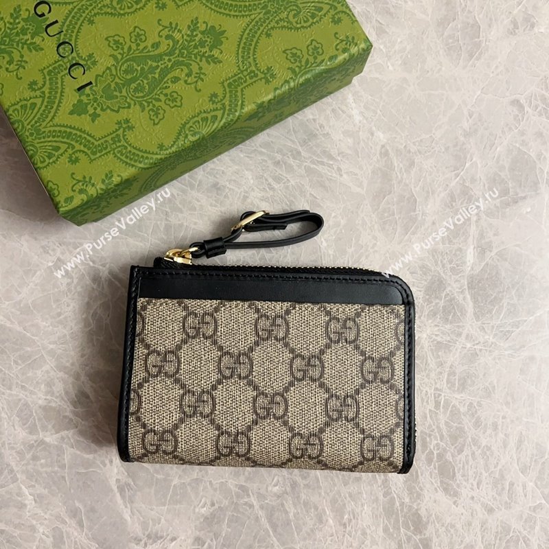 Gucci GG Canvas Emblem Zip Card Case Wallet with Strap Beige/Black 2024 821804 (DLH-241104016)