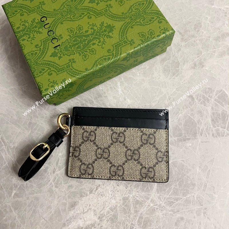 Gucci GG Canvas Emblem Card Case Wallet with Strap Beige/Black 2024 819121 (DLH-241104014)