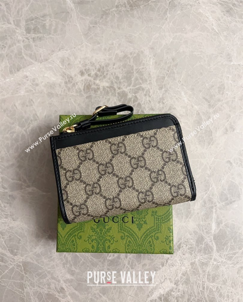 Gucci GG Canvas Emblem Zip Card Case Wallet with Strap Beige/Black 2024 821804 (DLH-241104016)