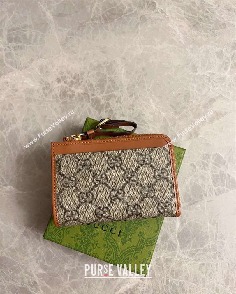 Gucci GG Canvas Emblem Zip Card Case Wallet with Strap Beige/Brown 2024 821804 (DLH-241104017)