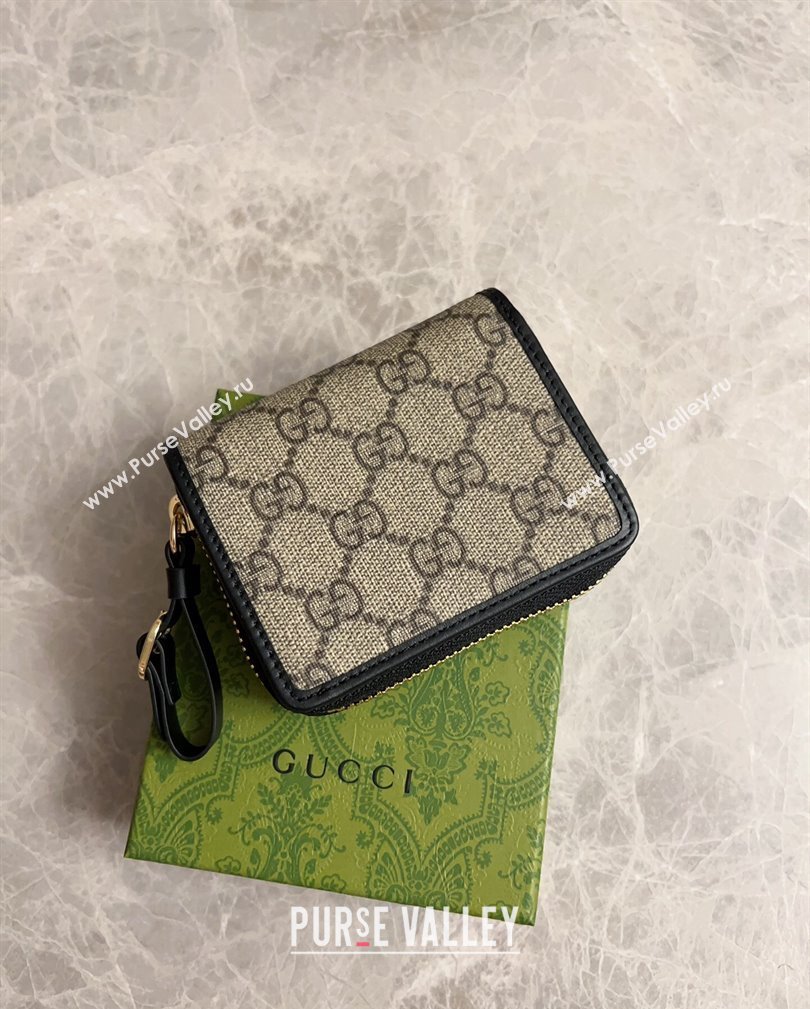 Gucci GG Canvas Emblem Small Wallet with Strap Beige/Black 2024 819131 (DLH-241104020)