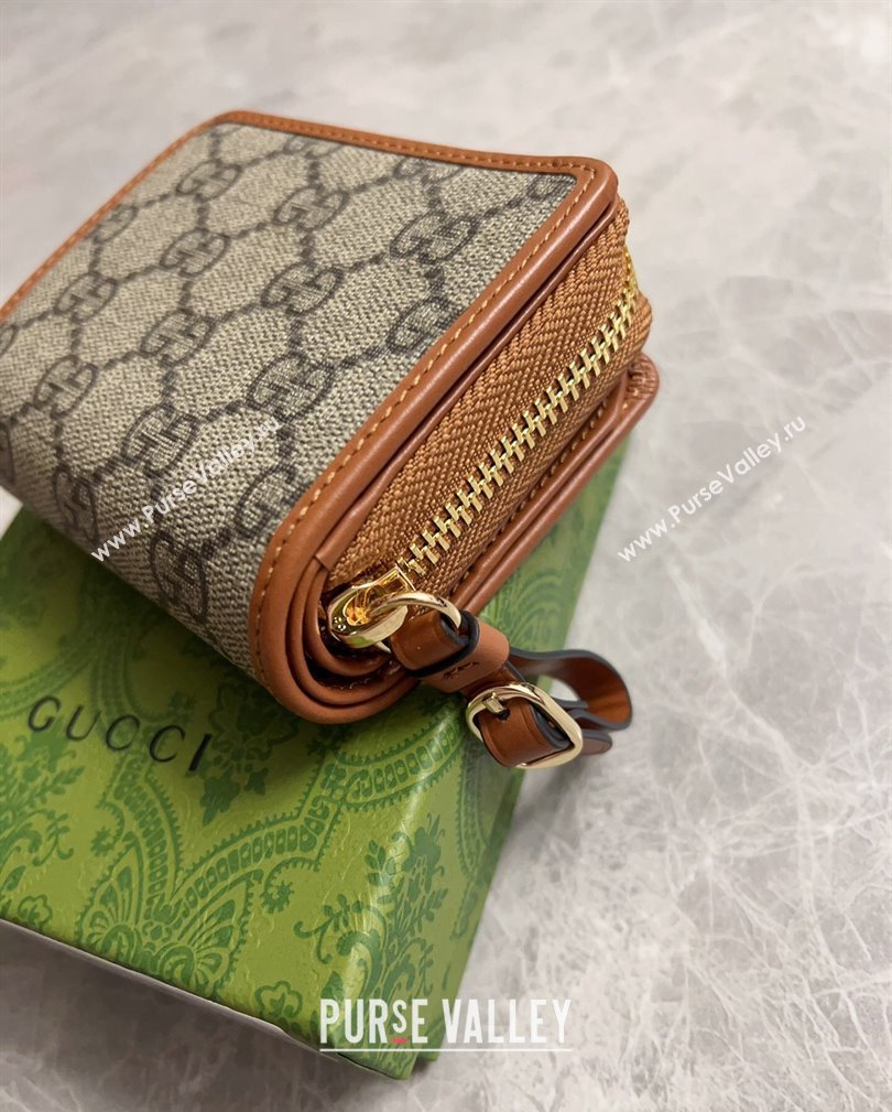 Gucci GG Canvas Emblem Small Wallet with Strap Beige/Brown 2024 819131 (DLH-241104021)