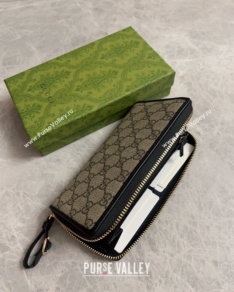 Gucci GG Canvas Emblem Long Wallet with Strap Beige/Black 2024 821803 (DLH-241104022)