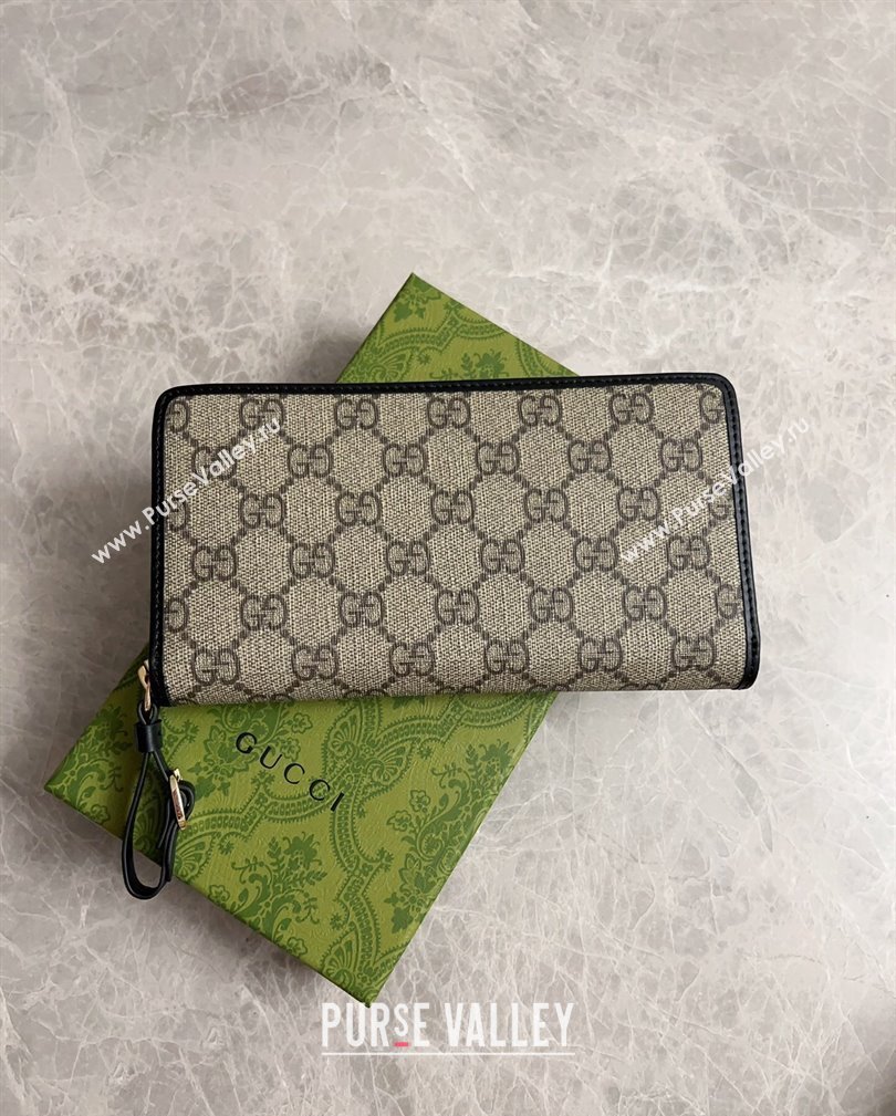 Gucci GG Canvas Emblem Long Wallet with Strap Beige/Black 2024 821803 (DLH-241104022)