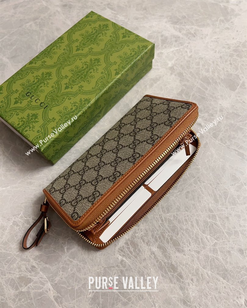 Gucci GG Canvas Emblem Long Wallet with Strap Beige/Brown 2024 821803 (DLH-241104023)