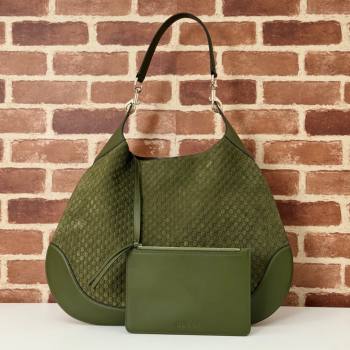 Gucci GG Suede and Leather Medium Shoulder bag Green 2024 815924 (DLH-241104036)