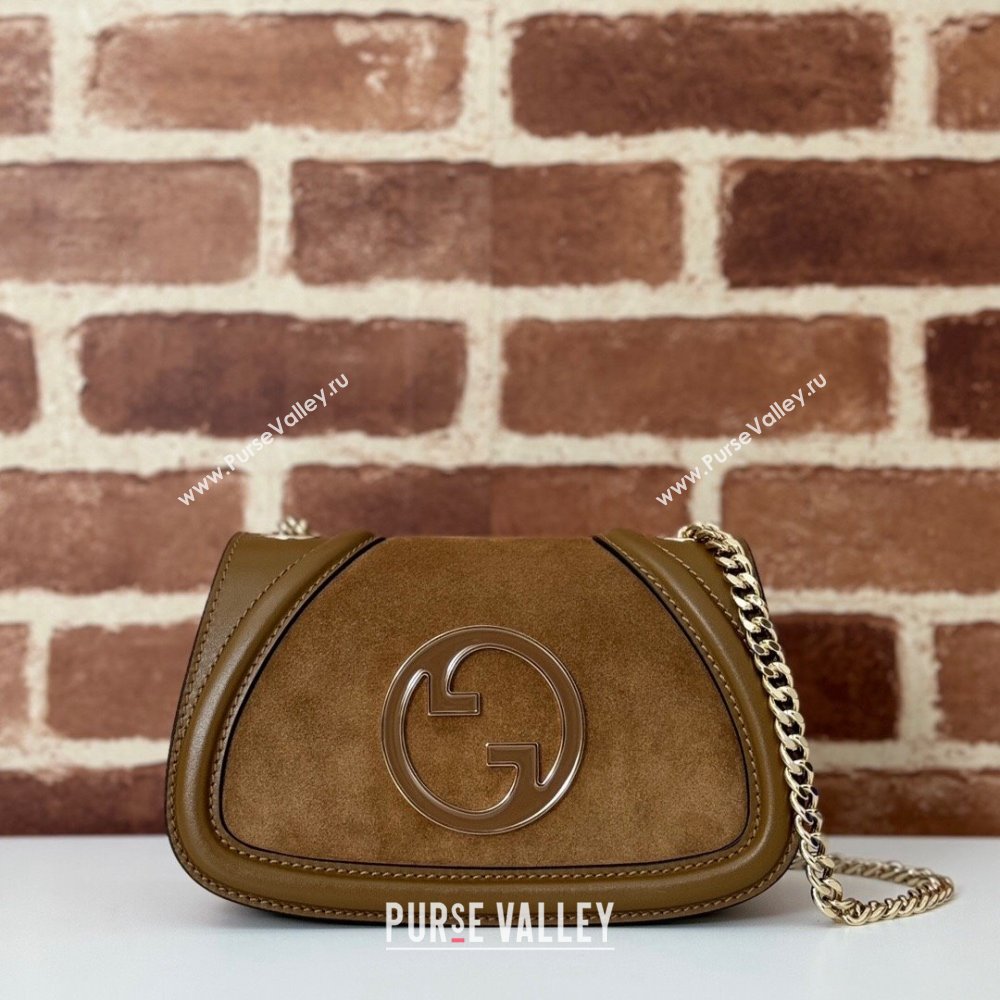 Gucci Blondie Mini Shoulder Bag in Brown Suede 2024 815711 (DLH-241104040)