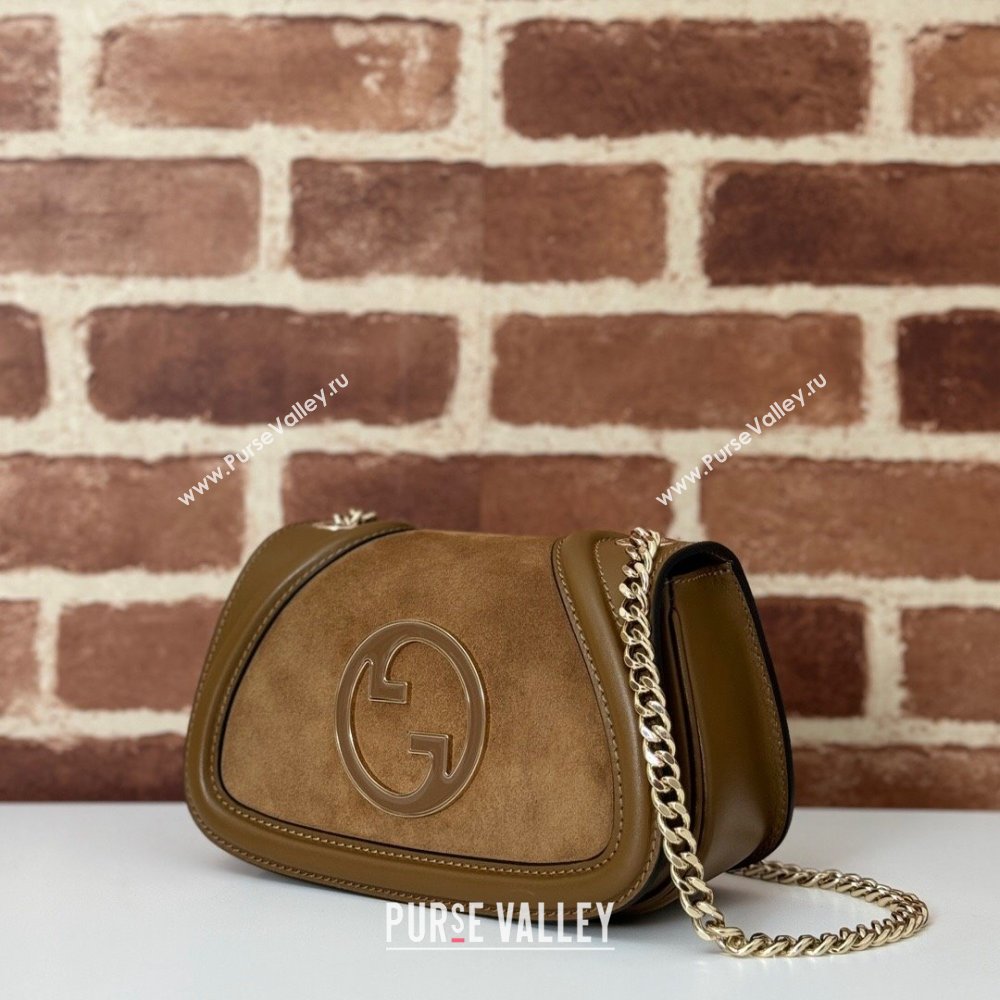 Gucci Blondie Mini Shoulder Bag in Brown Suede 2024 815711 (DLH-241104040)