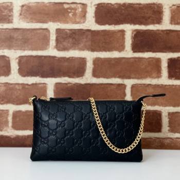 Gucci GG Leather Chain Shoulder Bag Black 2024 779791 (DLH-241104045)