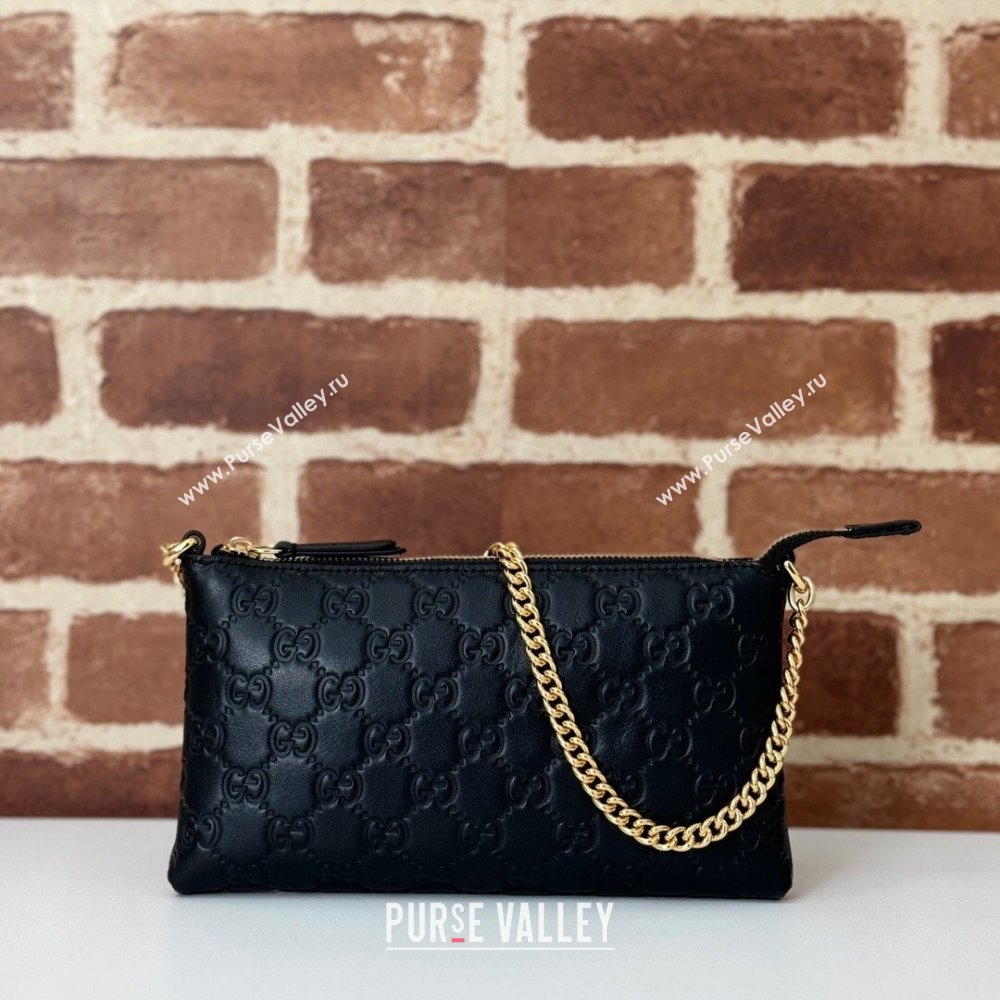 Gucci GG Leather Chain Shoulder Bag Black 2024 779791 (DLH-241104045)