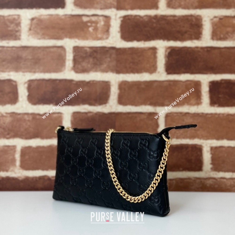 Gucci GG Leather Chain Shoulder Bag Black 2024 779791 (DLH-241104045)