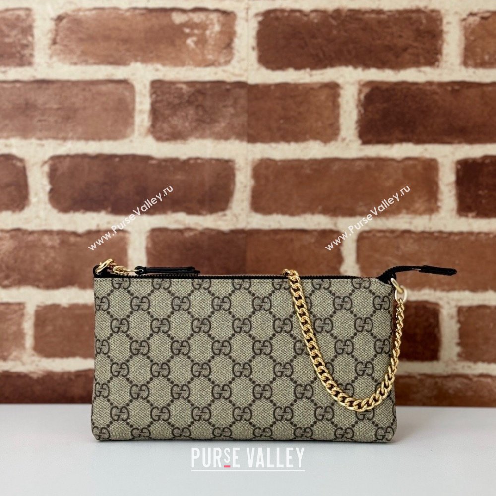 Gucci GG Canvas Chain Shoulder Bag Beige/Black 2024 779791 (DLH-241104047)