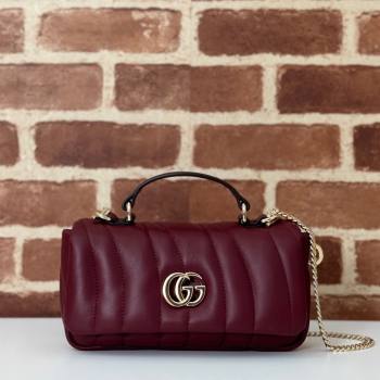 Gucci Quilted Puffy Leather Milano Mini Top Handle bag Dark Burgundy 2024 806017 (DLH-241102038)