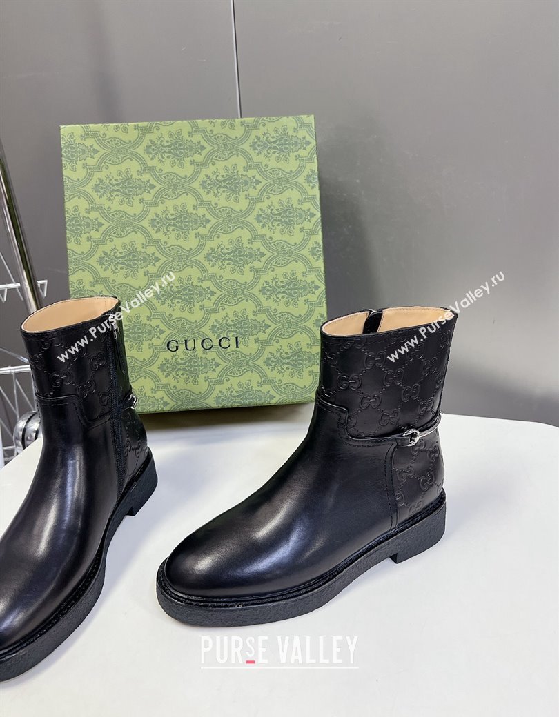 Gucci Slim Horsebit Ankle Flat Boots in GG Leather Black 2024 805310 (MD-241118053)