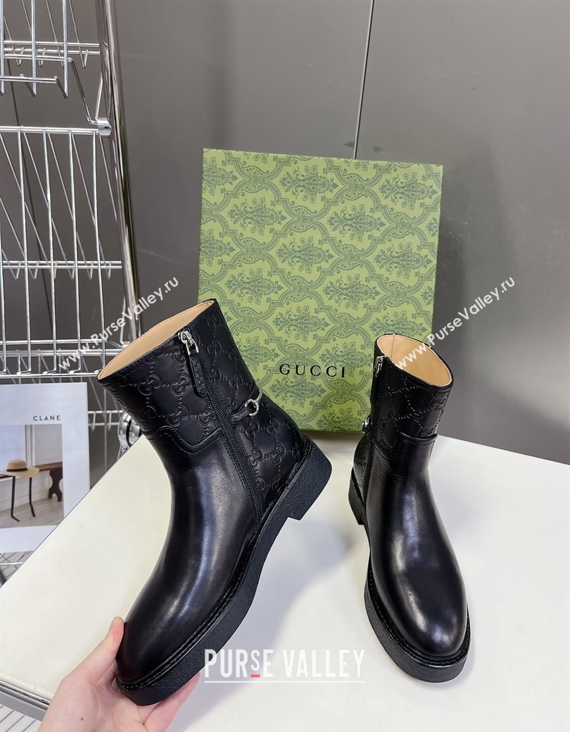 Gucci Slim Horsebit Ankle Flat Boots in GG Leather Black 2024 805310 (MD-241118053)