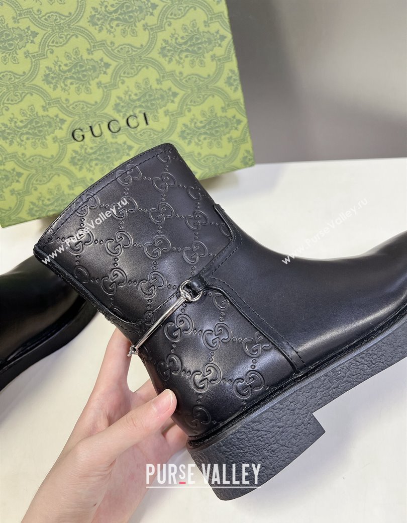 Gucci Slim Horsebit Ankle Flat Boots in GG Leather Black 2024 805310 (MD-241118053)