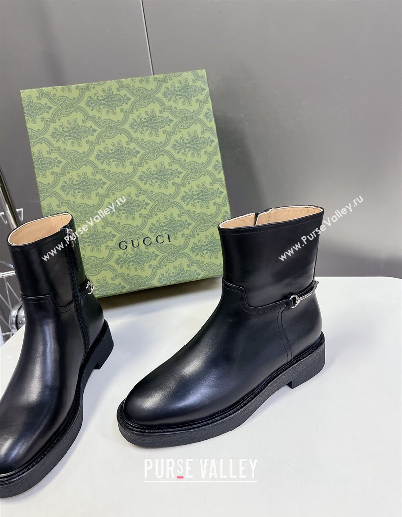 Gucci Slim Horsebit Ankle Flat Boots in Calf Leather Black 2024 805310 (MD-241118054)