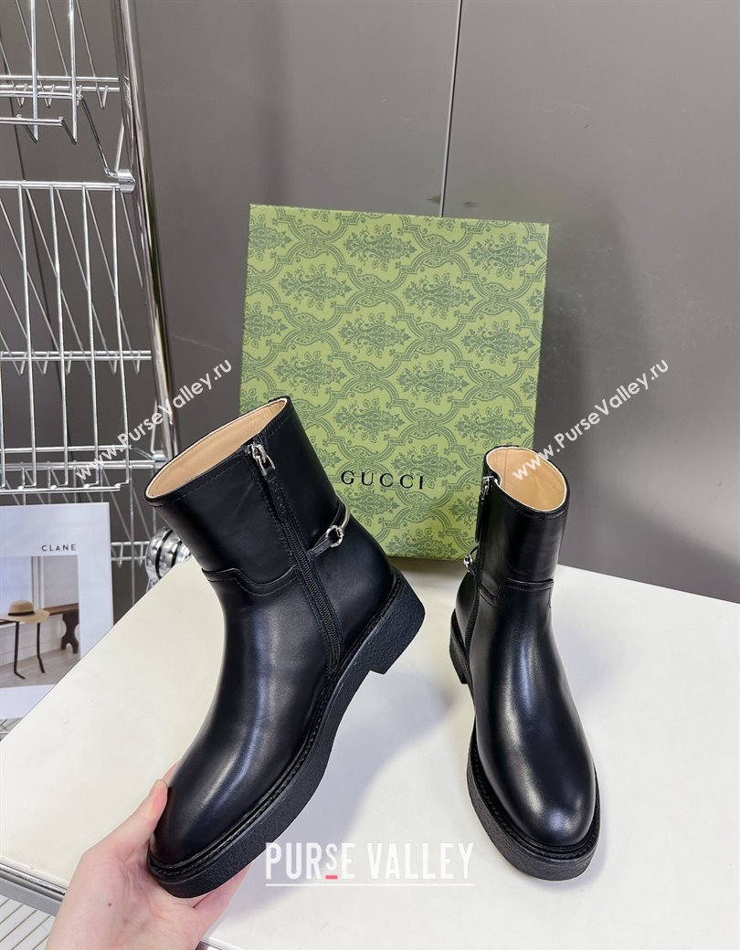 Gucci Slim Horsebit Ankle Flat Boots in Calf Leather Black 2024 805310 (MD-241118054)