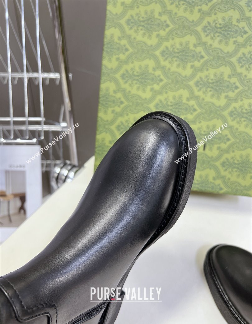 Gucci Slim Horsebit Ankle Flat Boots in Calf Leather Black 2024 805310 (MD-241118054)