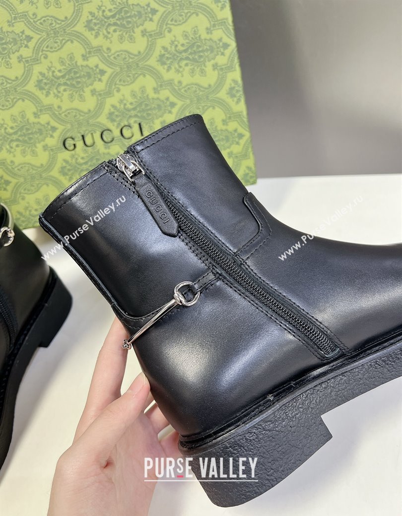 Gucci Slim Horsebit Ankle Flat Boots in Calf Leather Black 2024 805310 (MD-241118054)