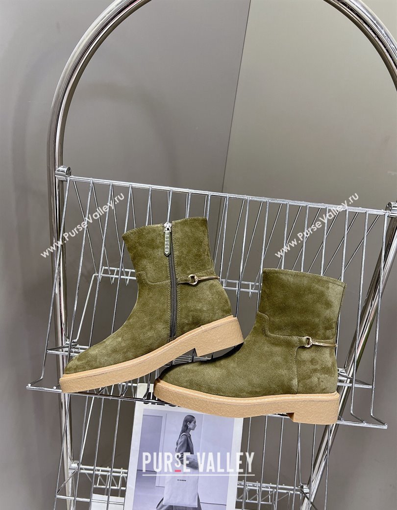 Gucci Slim Horsebit Ankle Flat Boots in Suede Green 2024 805310 (MD-241118055)