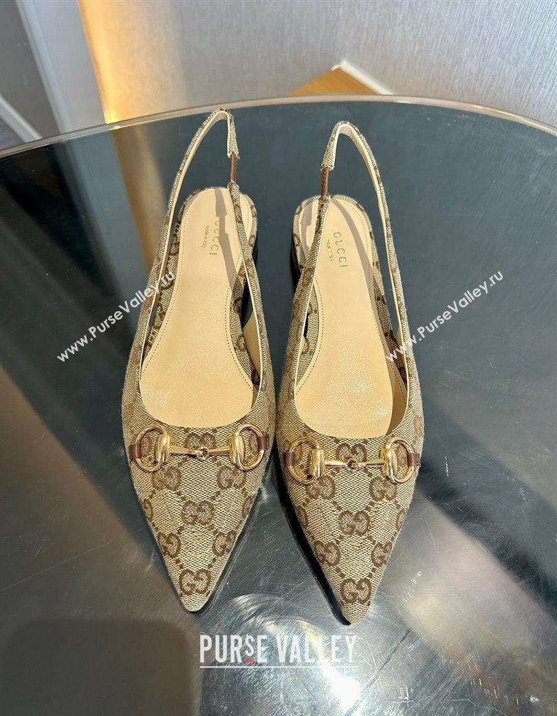 Gucci GG Canvas Slingback Flat with Horsebit Beige 2024 782627 (MD-241119013)