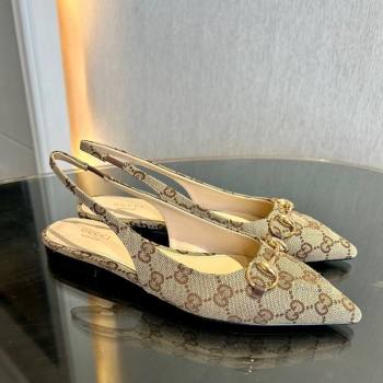 Gucci GG Canvas Slingback Flat with Horsebit Beige 2024 782627 (MD-241119013)