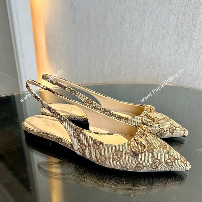 Gucci GG Canvas Slingback Flat with Horsebit Beige 2024 782627 (MD-241119013)