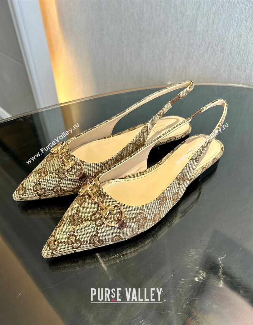 Gucci GG Canvas Slingback Flat with Horsebit Beige 2024 782627 (MD-241119013)