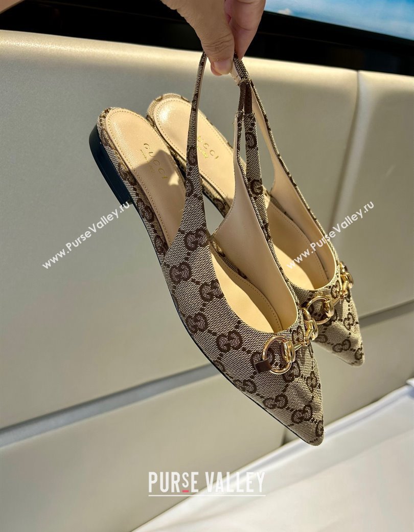 Gucci GG Canvas Slingback Flat with Horsebit Beige 2024 782627 (MD-241119013)