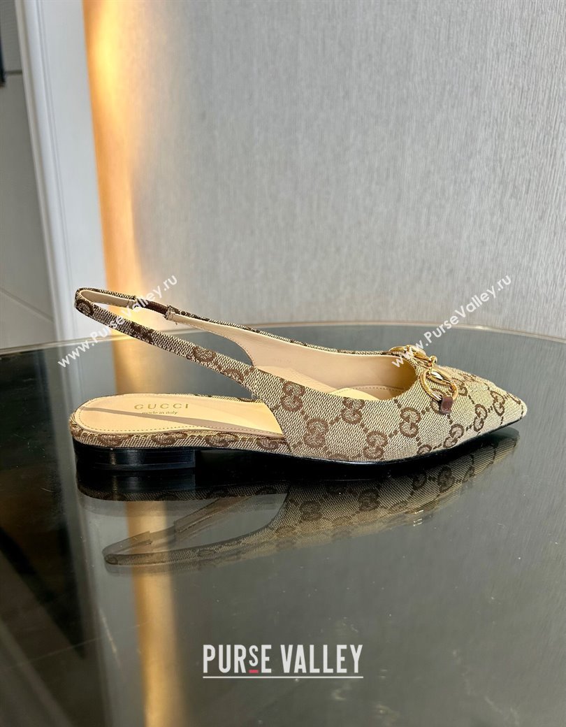 Gucci GG Canvas Slingback Flat with Horsebit Beige 2024 782627 (MD-241119013)