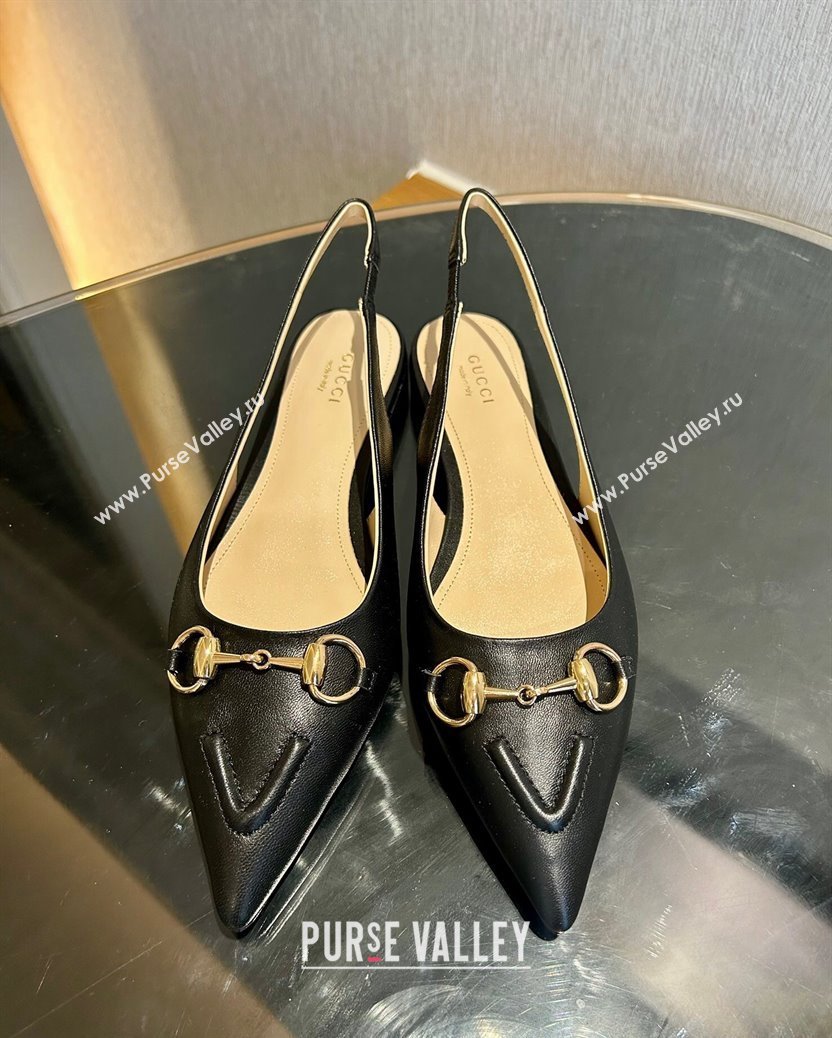 Gucci Leather Slingback Flat with Horsebit Black 2024 782627 (MD-241119014)