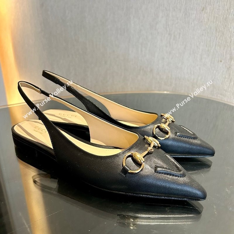 Gucci Leather Slingback Flat with Horsebit Black 2024 782627 (MD-241119014)