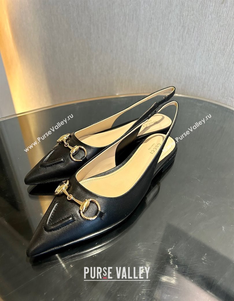 Gucci Leather Slingback Flat with Horsebit Black 2024 782627 (MD-241119014)