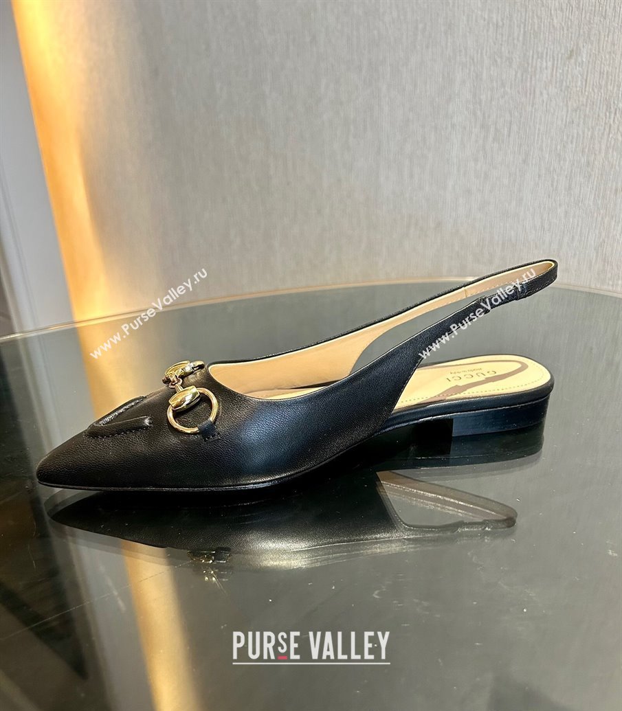 Gucci Leather Slingback Flat with Horsebit Black 2024 782627 (MD-241119014)