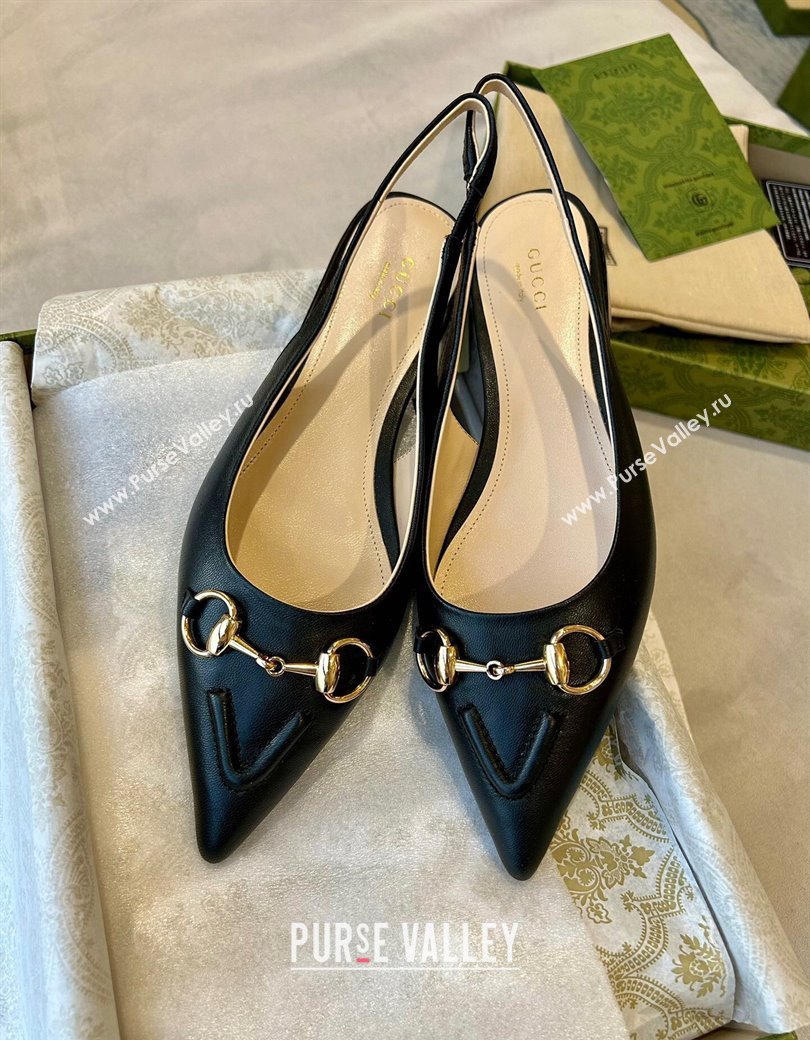 Gucci Leather Slingback Flat with Horsebit Black 2024 782627 (MD-241119014)