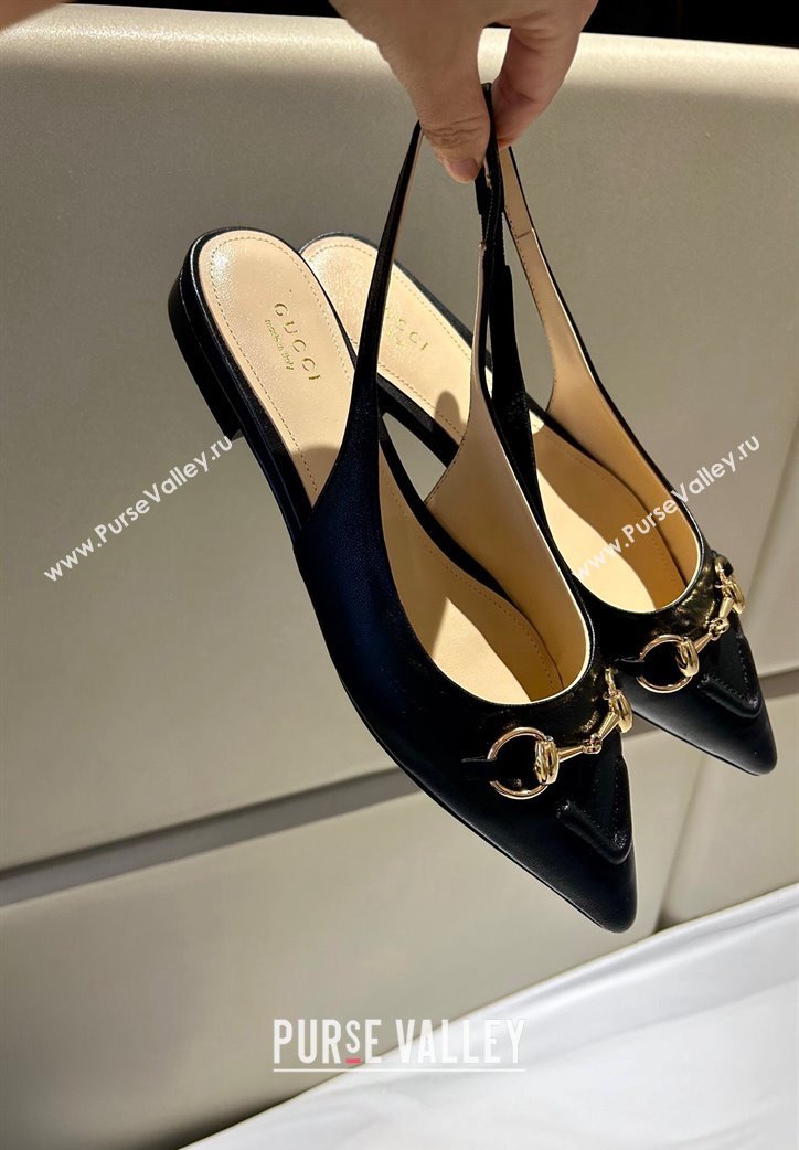 Gucci Leather Slingback Flat with Horsebit Black 2024 782627 (MD-241119014)