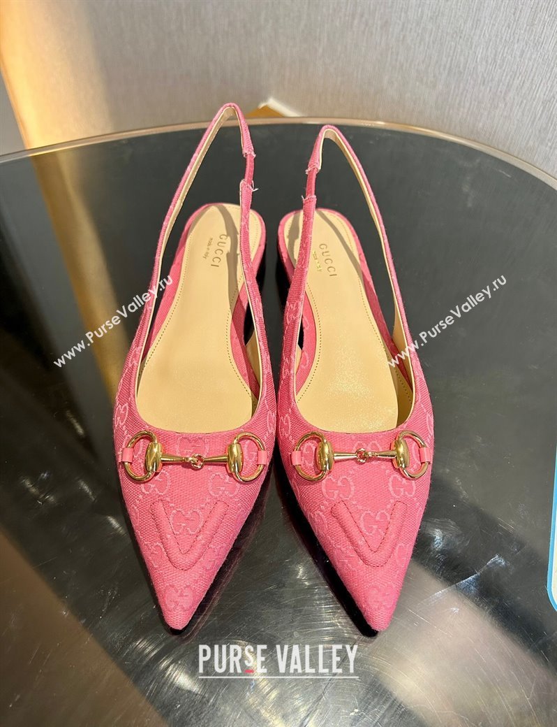 Gucci GG Canvas Slingback Flat with Horsebit Dark Pink 2024 782627 (MD-241119015)