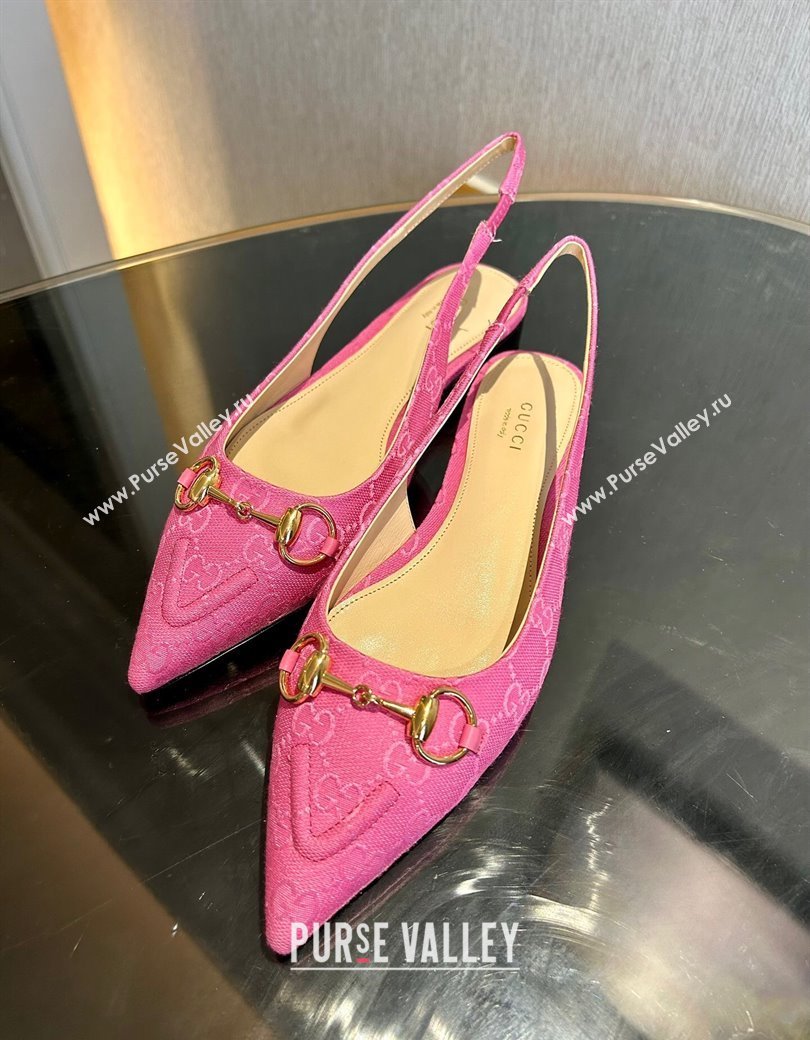 Gucci GG Canvas Slingback Flat with Horsebit Dark Pink 2024 782627 (MD-241119015)