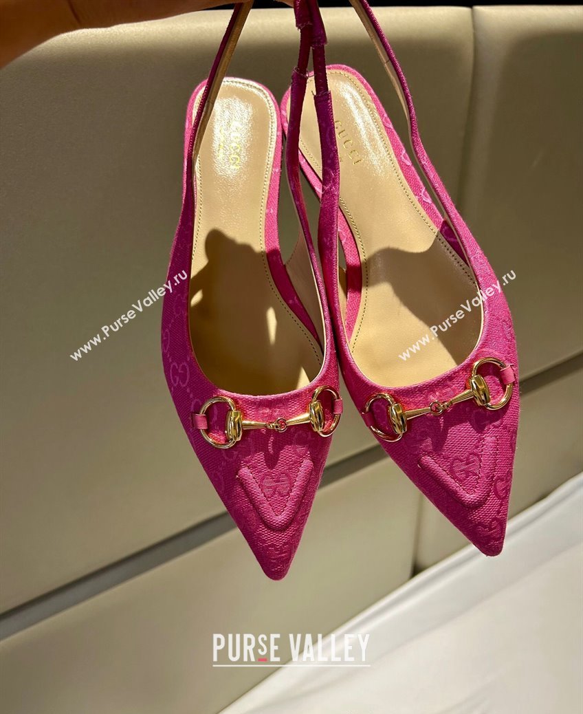 Gucci GG Canvas Slingback Flat with Horsebit Dark Pink 2024 782627 (MD-241119015)