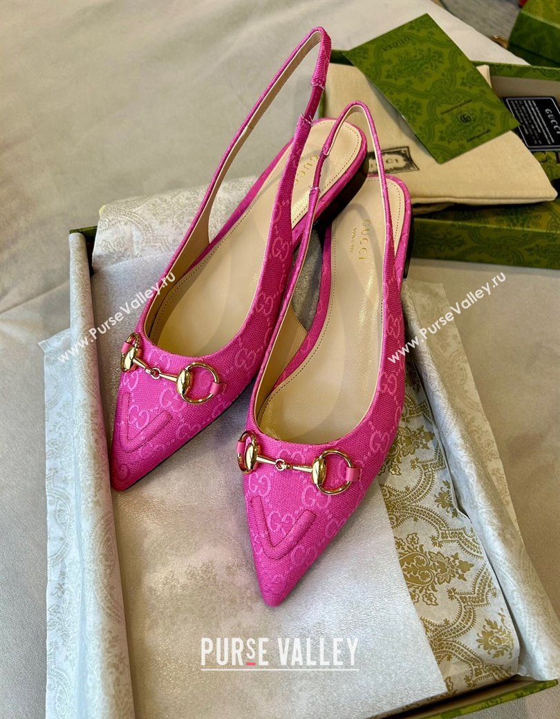 Gucci GG Canvas Slingback Flat with Horsebit Dark Pink 2024 782627 (MD-241119015)